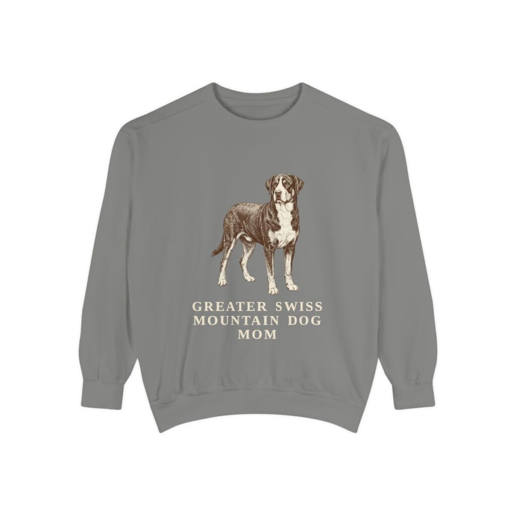 greater-swiss-mountain-dog-sweatshirt-mom-grey Greater Swiss Mountain Dog Mom Sweatshirt, Grey, front view