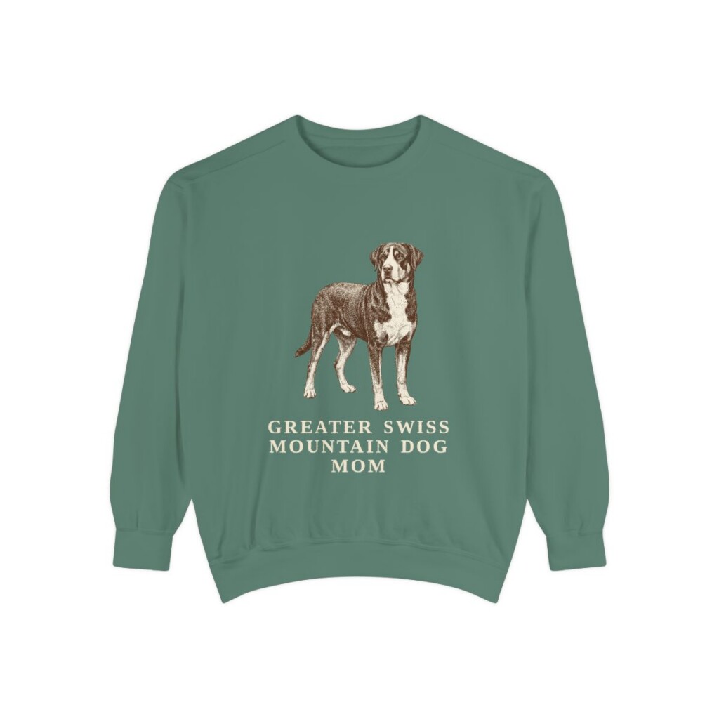 greater-swiss-mountain-dog-sweatshirt-mom-light-green Greater Swiss Mountain Dog Mom Sweatshirt, Light Green, front view