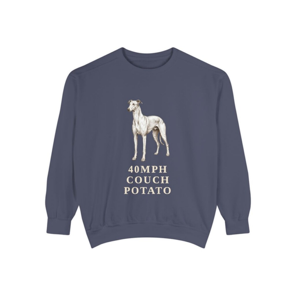 Greyhound Humor Sweatshirt, Denim, front view