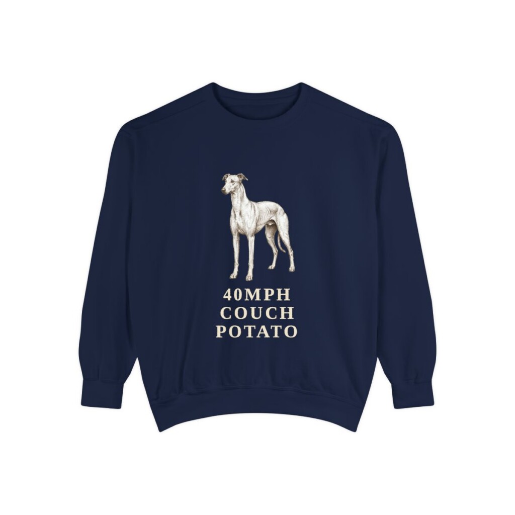 Greyhound Humor Sweatshirt, True Navy, front view