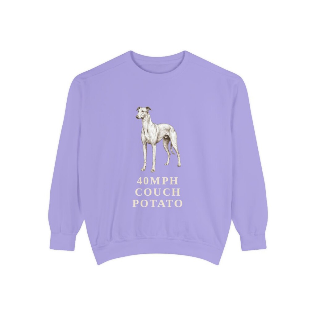 Greyhound Humor Sweatshirt, Violet, front view