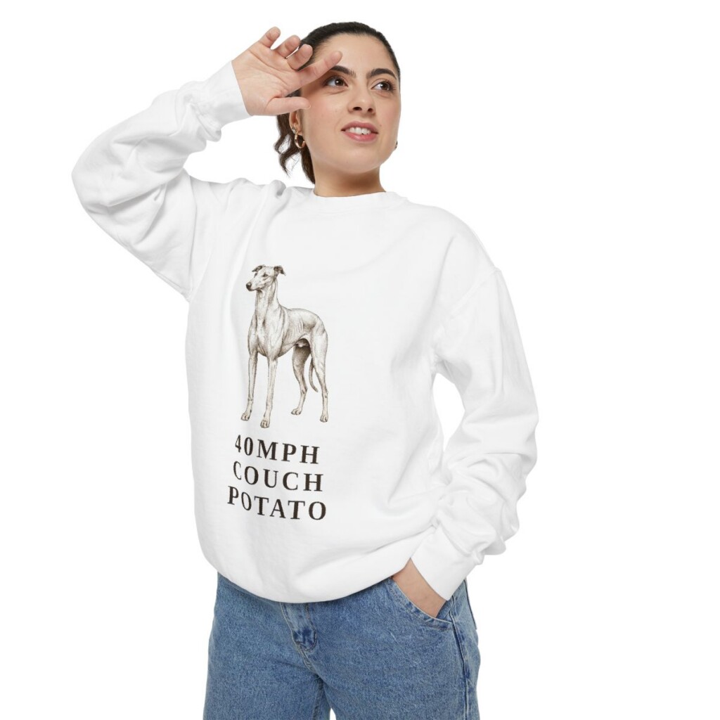 Greyhound Humor Sweatshirt, White, person 2 context