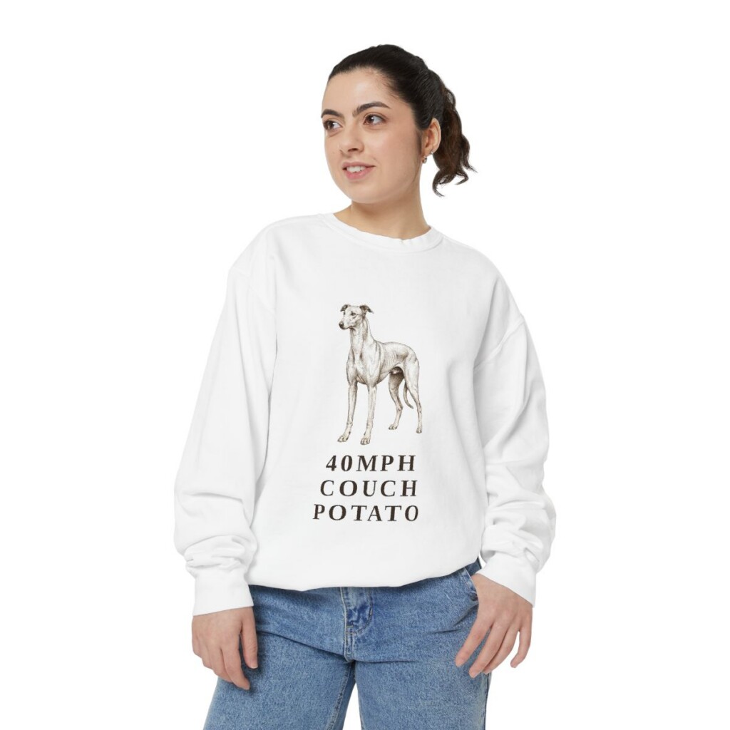 Greyhound Humor Sweatshirt, White, person 2 front