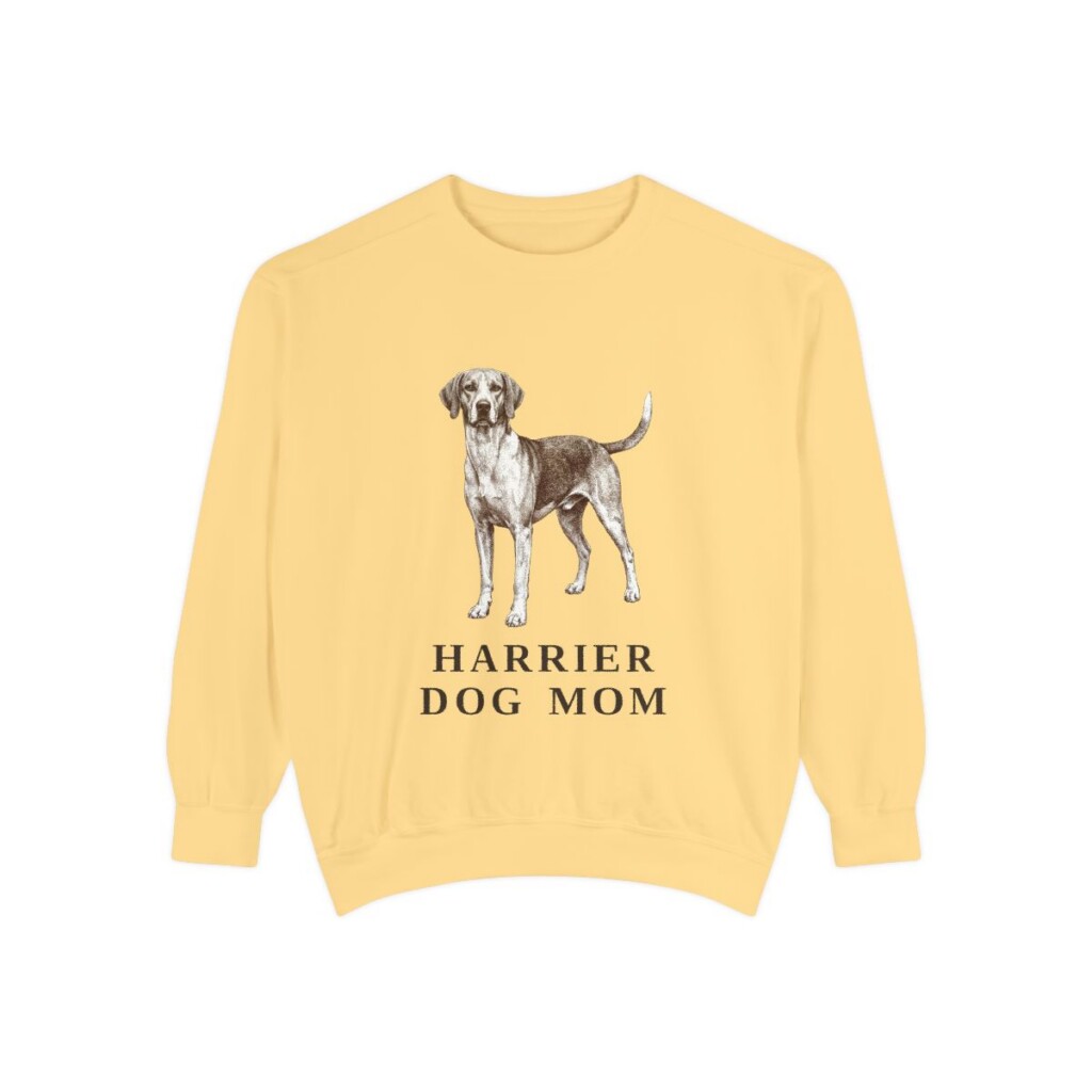 harrier-dog-mom-sweatshirt-vintage-dog-sketch-crewneck-dog-mom-gift-sweatshirt-mom-butter Harrier Dog Mom Sweatshirt, Butter, front view