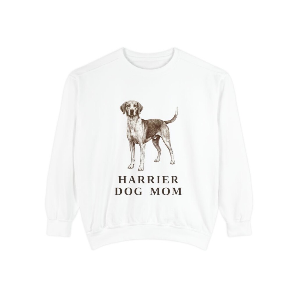 harrier-dog-mom-sweatshirt-vintage-dog-sketch-crewneck-dog-mom-gift-sweatshirt-mom-white Harrier Dog Mom Sweatshirt, White, front view