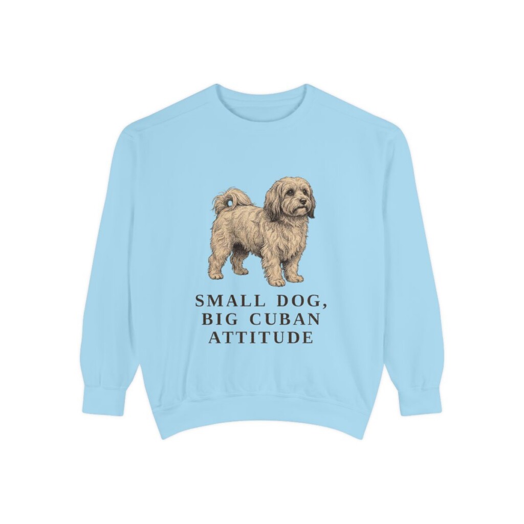 havanese-sweatshirt-humor-chambray Havanese Humor Sweatshirt, Chambray, front view