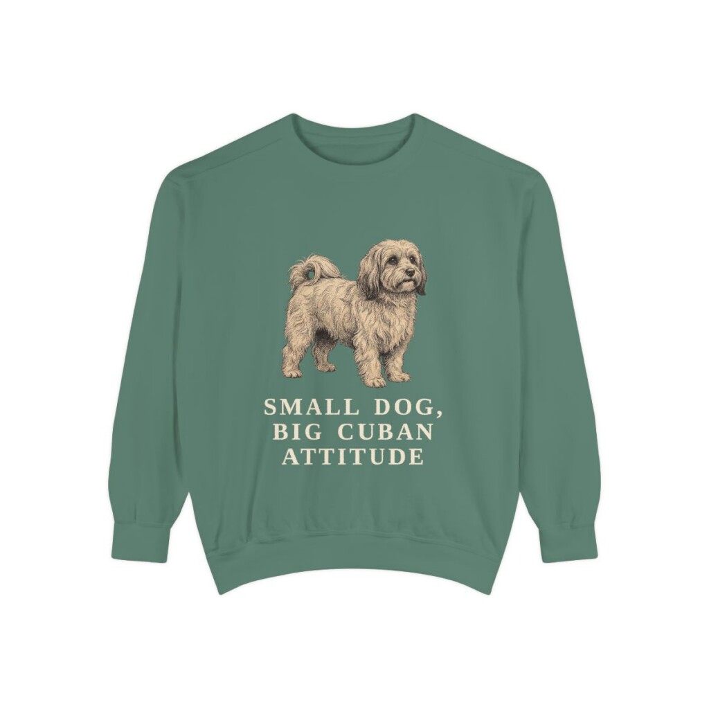 havanese-sweatshirt-humor-light-green Havanese Humor Sweatshirt, Light Green, front view