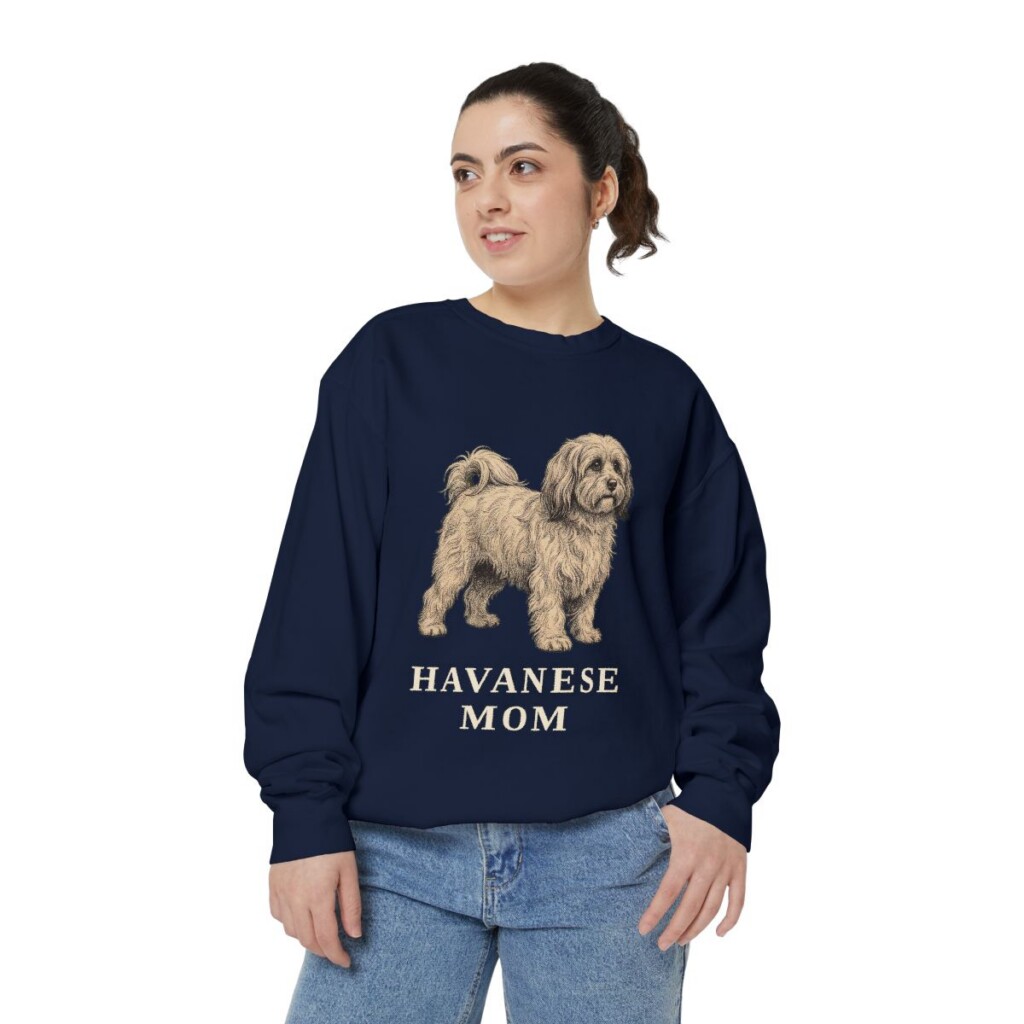 Havanese Mom Sweatshirt, True Navy, person 2 front