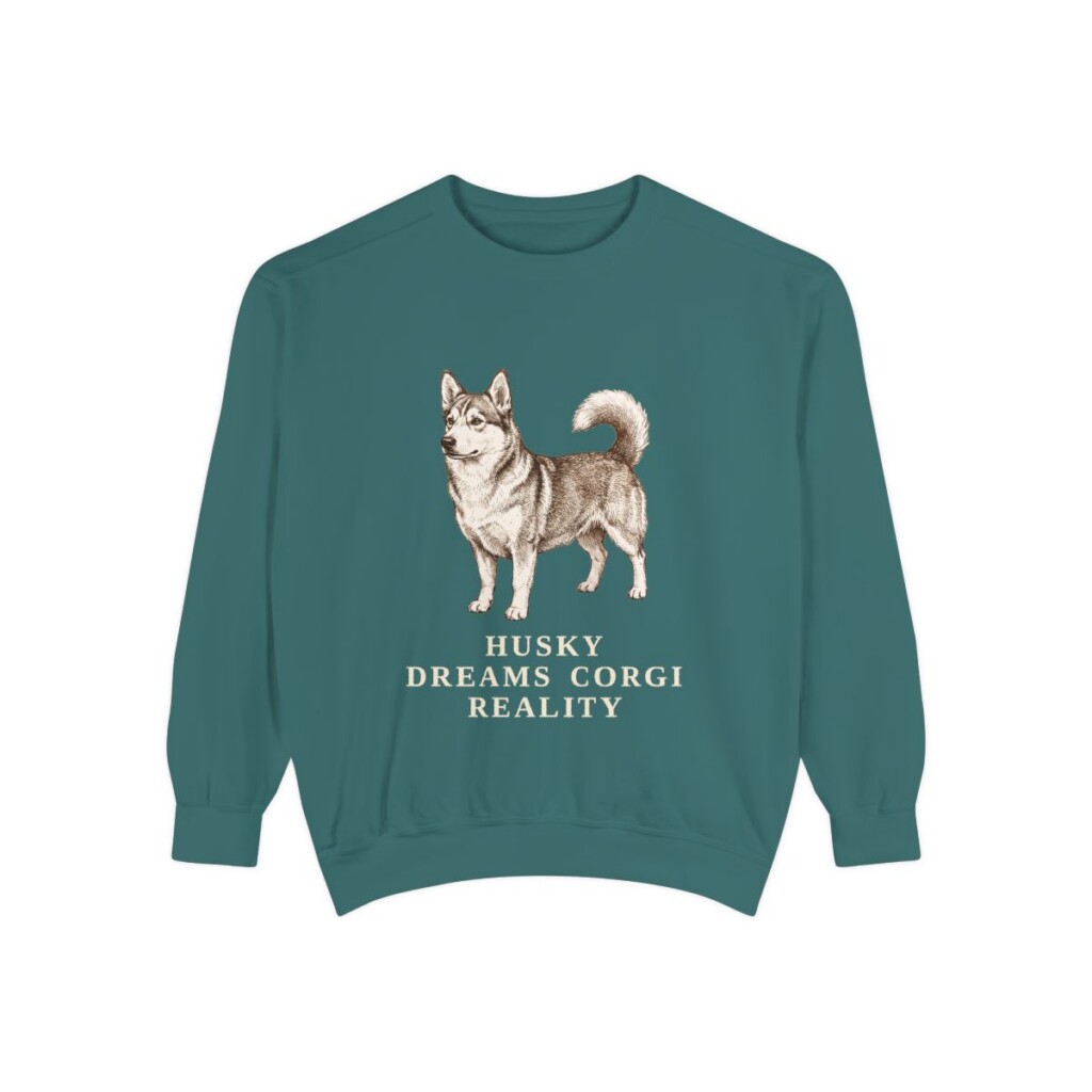 horgi-sweatshirt-humor-blue-spruce Horgi Humor Sweatshirt, Blue Spruce, front view