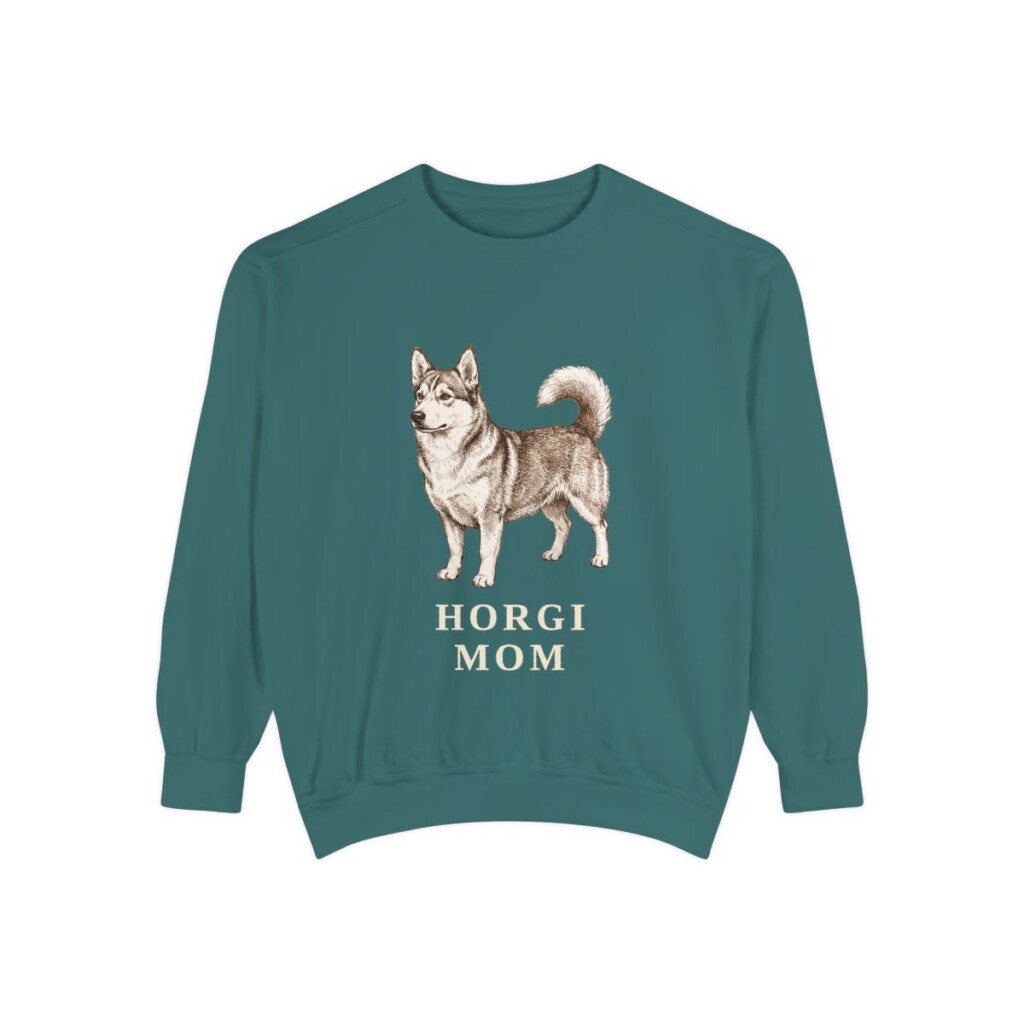 Horgi Mom Sweatshirt, Blue Spruce, front view