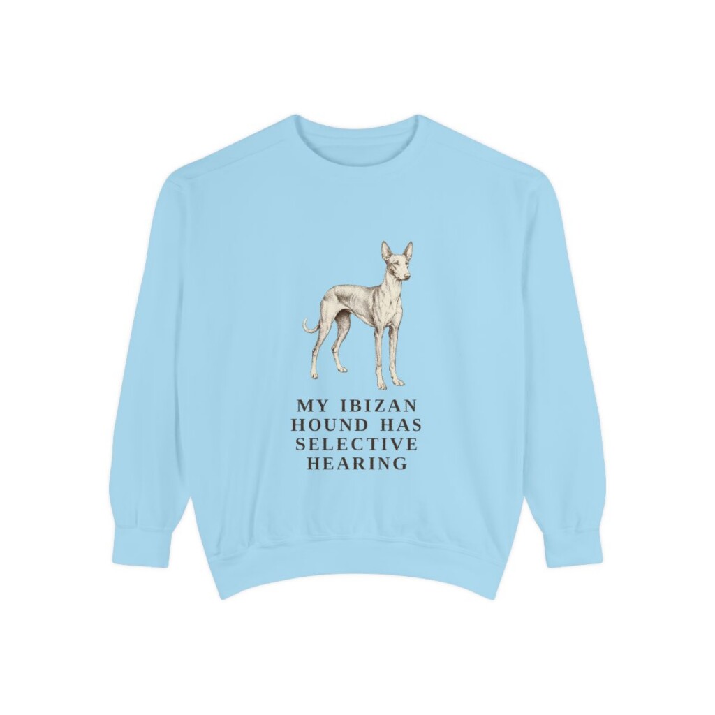 Ibizan Hound Humor Sweatshirt, Chambray, front view