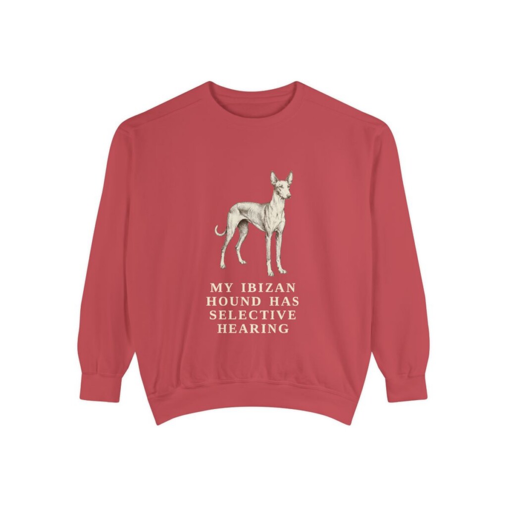 Ibizan Hound Humor Sweatshirt, Crimson, front view