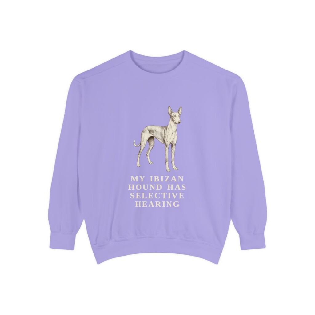 Ibizan Hound Humor Sweatshirt, Violet, front view