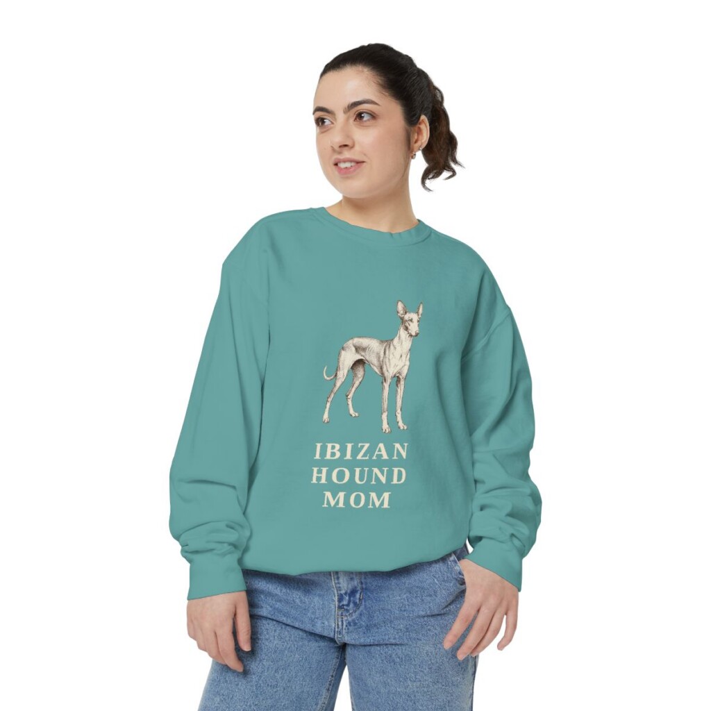 Ibizan Hound Mom Sweatshirt, Seafoam, person 2 front