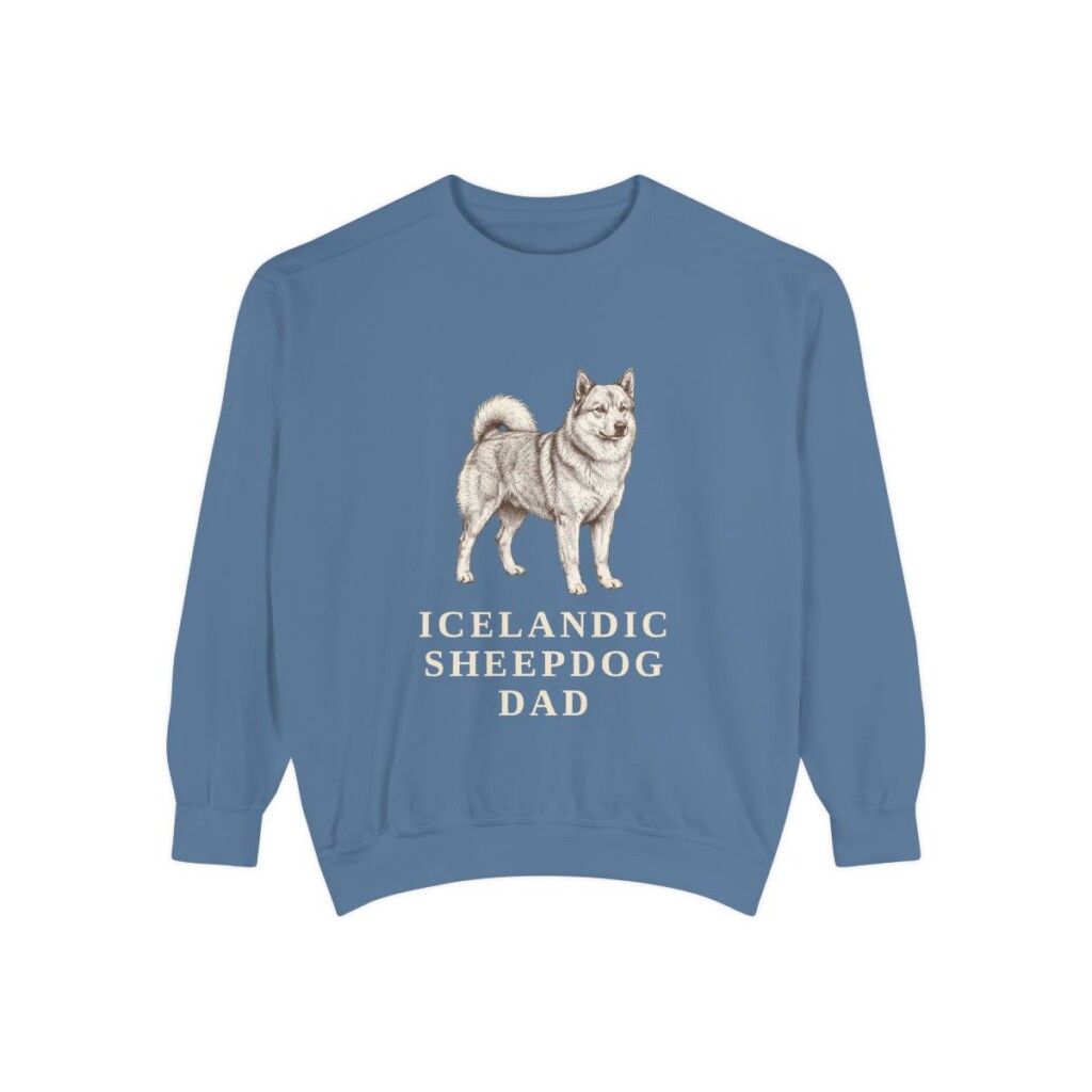 Icelandic Sheepdog Dad Sweatshirt, Blue Jean, front view