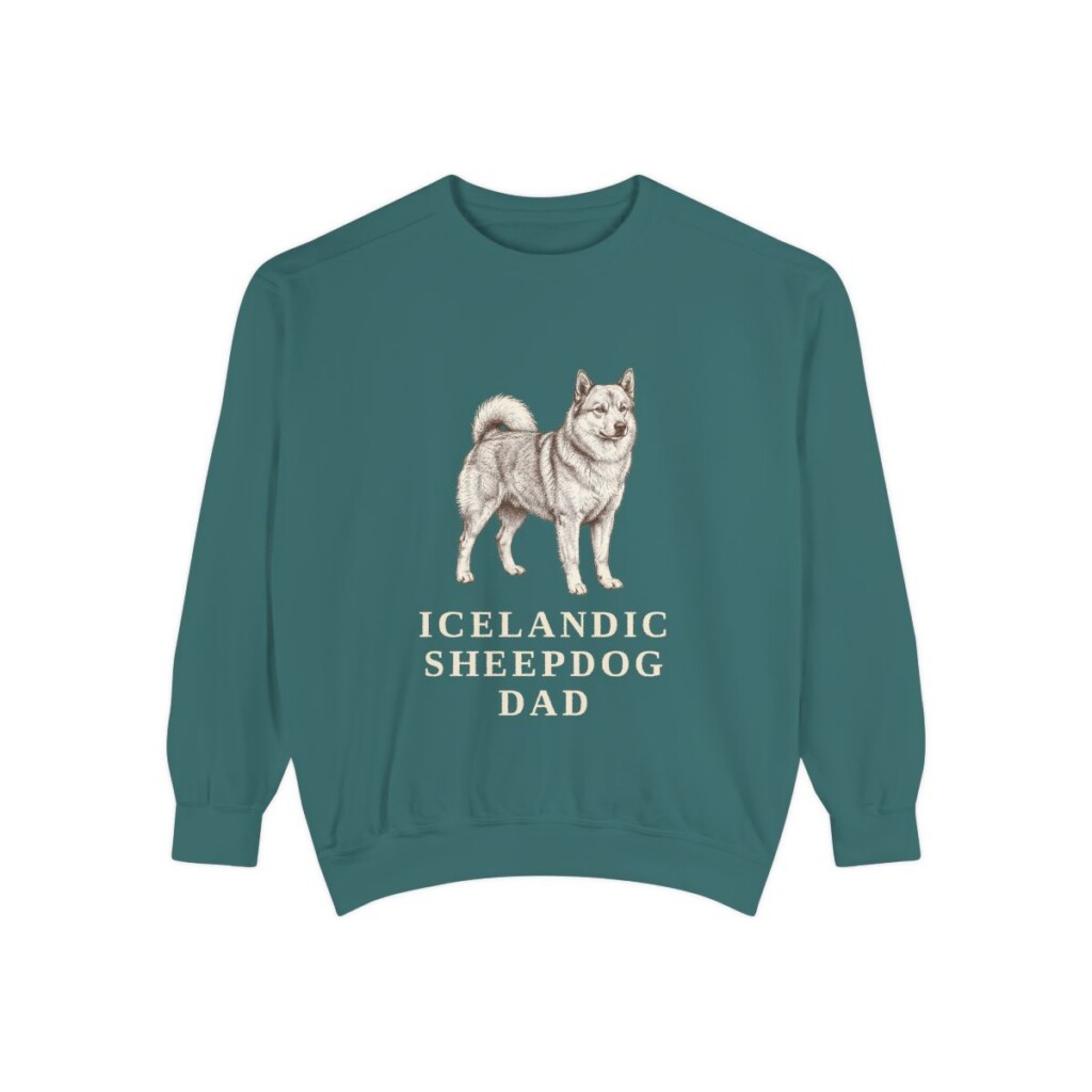Icelandic Sheepdog Dad Sweatshirt, Blue Spruce, front view