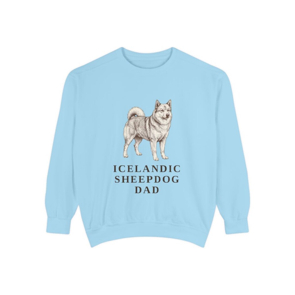 Icelandic Sheepdog Dad Sweatshirt, Chambray, front view