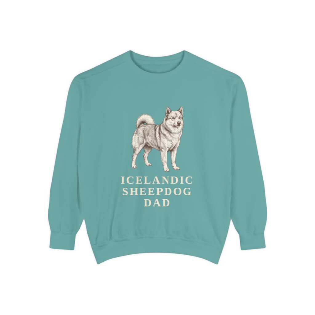 Icelandic Sheepdog Dad Sweatshirt, Seafoam, front view