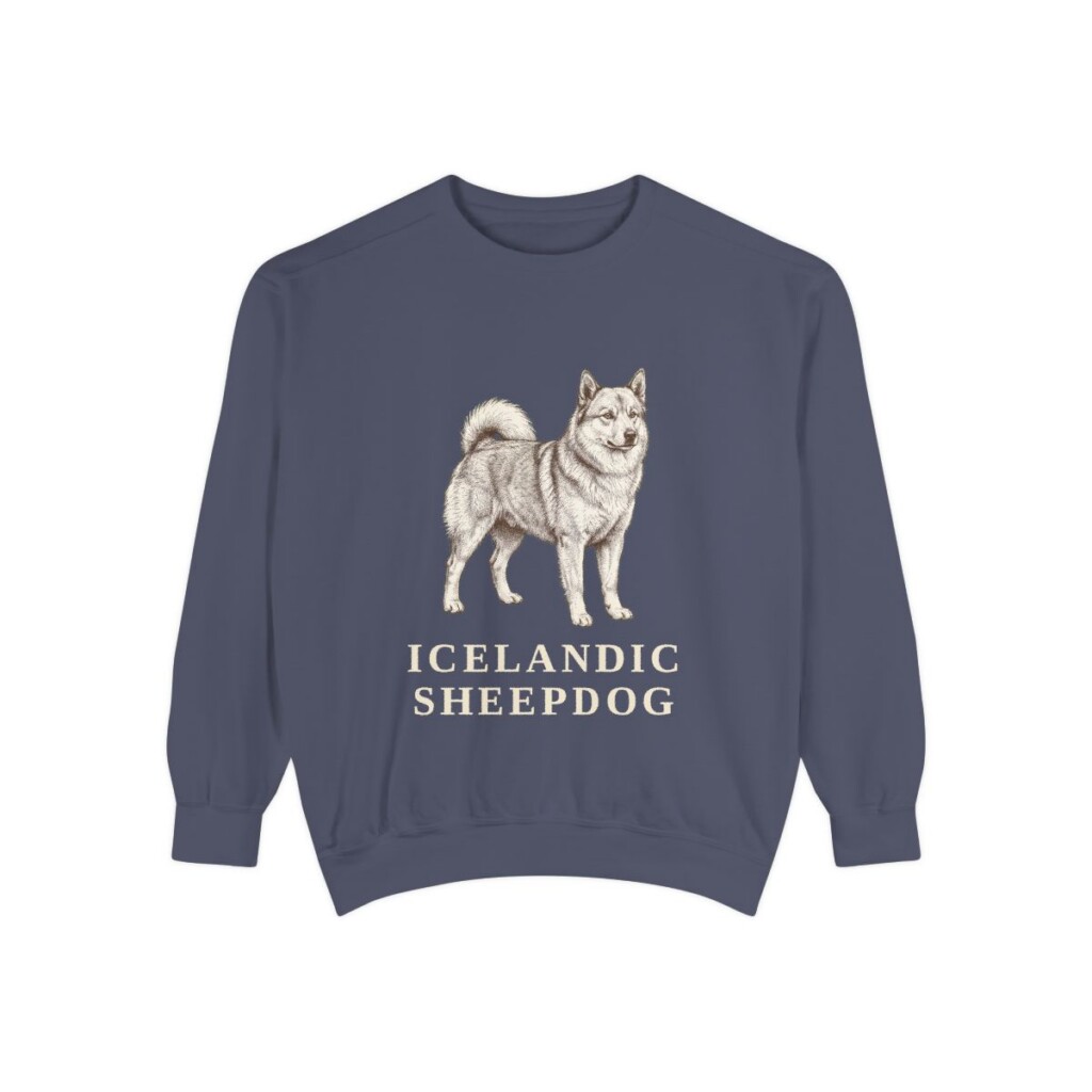 icelandic-sheepdog-sweatshirt-denim Icelandic Sheepdog Sweatshirt, Denim, front view
