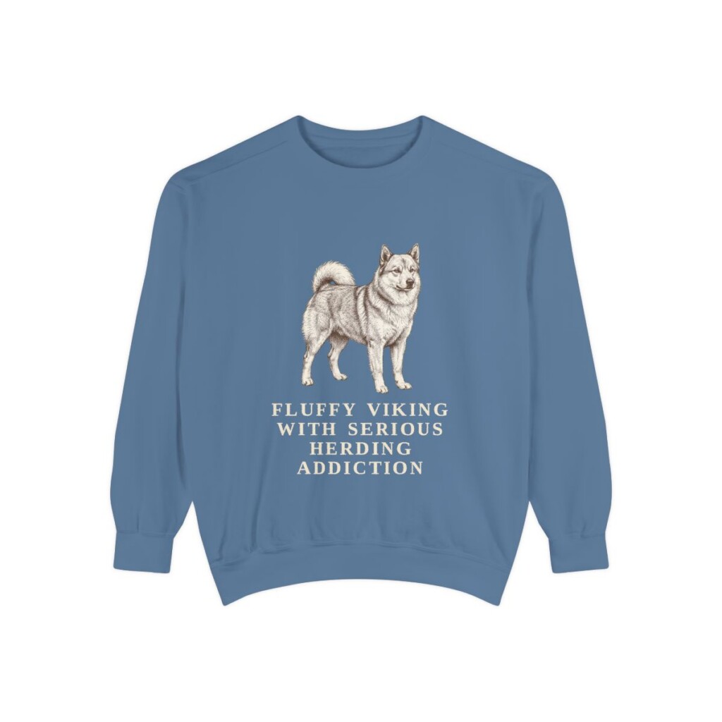 icelandic-sheepdog-sweatshirt-humor-blue-jean Icelandic Sheepdog Humor Sweatshirt, Blue Jean, front view