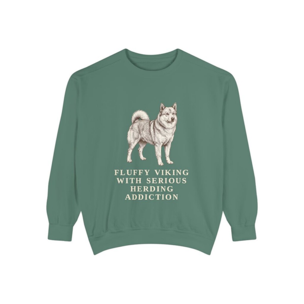 icelandic-sheepdog-sweatshirt-humor-light-green Icelandic Sheepdog Humor Sweatshirt, Light Green, front view