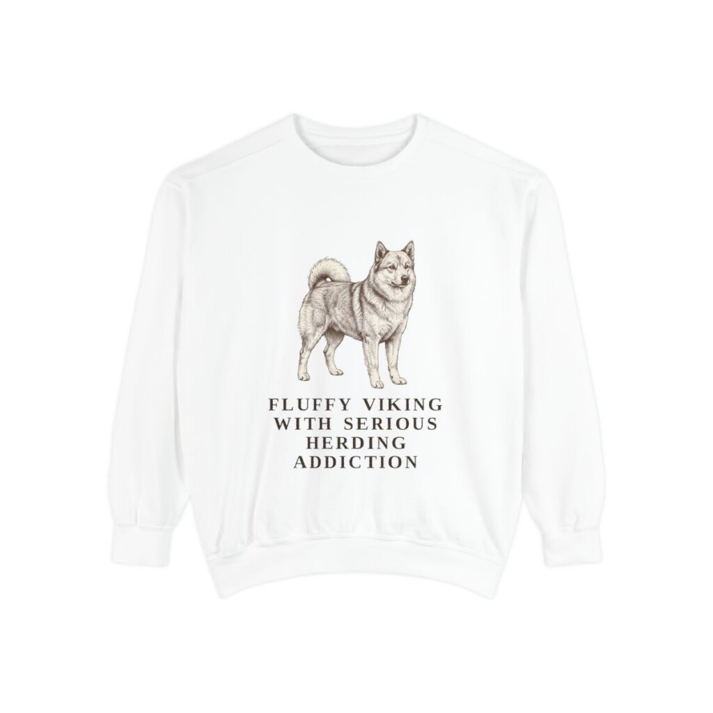 icelandic-sheepdog-sweatshirt-humor-white Icelandic Sheepdog Humor Sweatshirt, White, front view