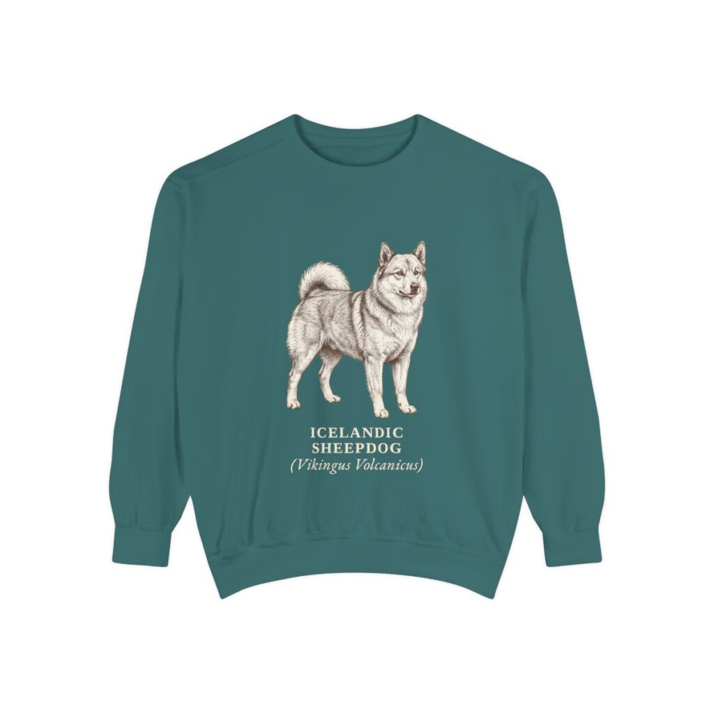 icelandic-sheepdog-sweatshirt-latin-blue-spruce Icelandic Sheepdog Latin Sweatshirt, Blue Spruce, front view