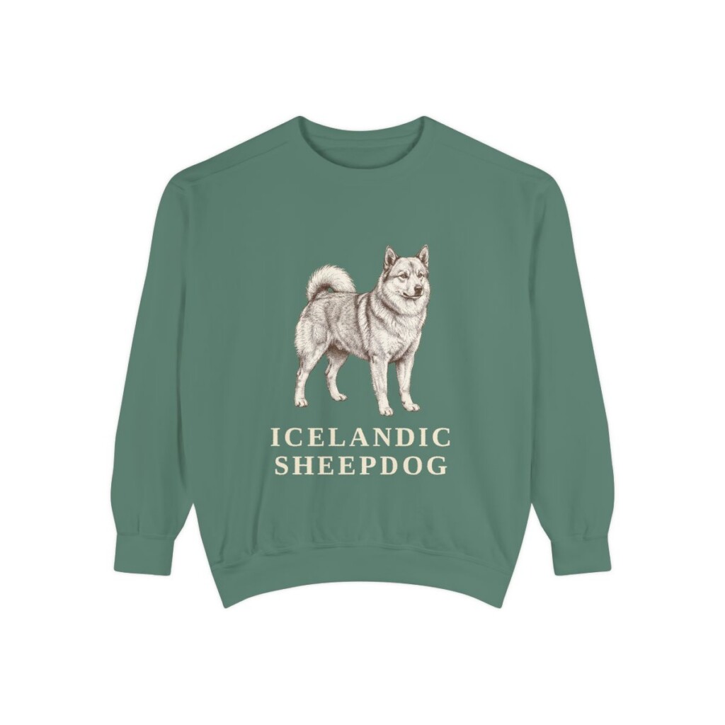 icelandic-sheepdog-sweatshirt-light-green Icelandic Sheepdog Sweatshirt, Light Green, front view