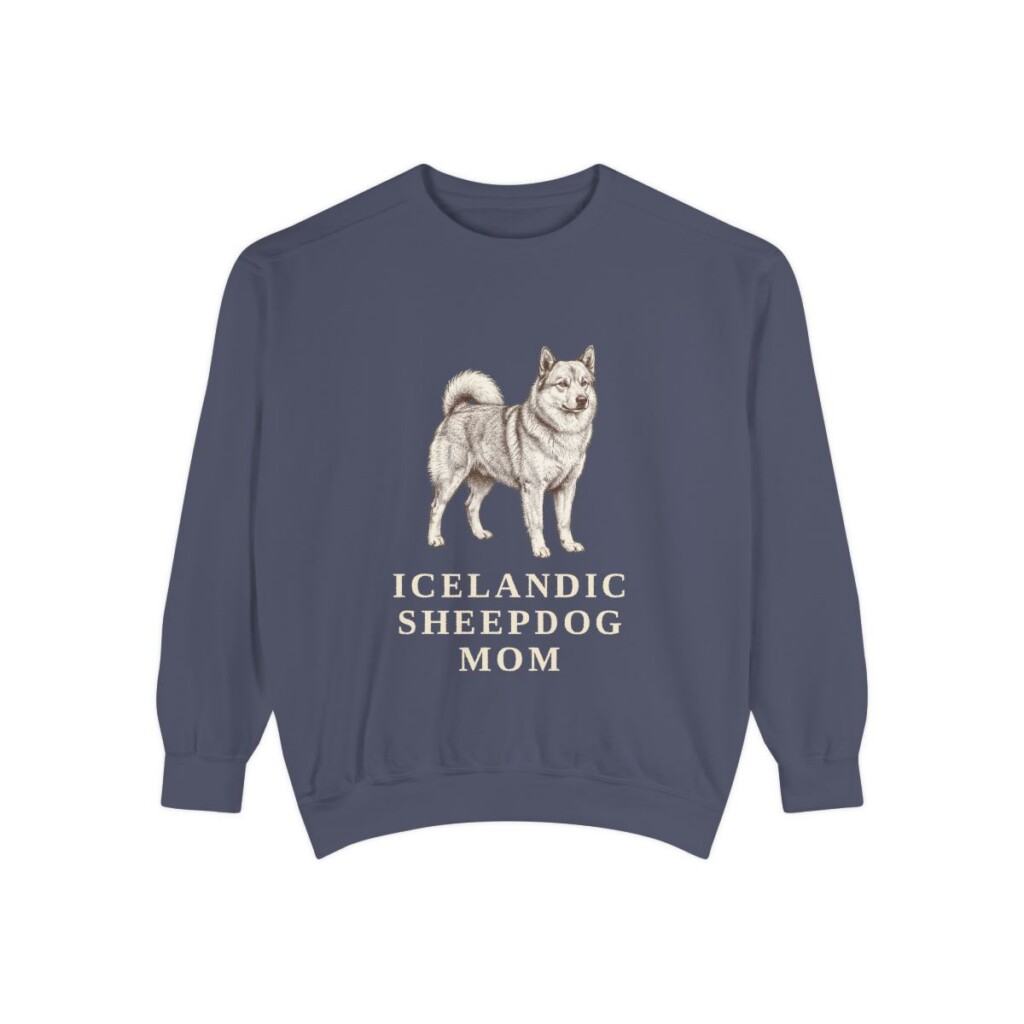 Icelandic Sheepdog Mom Sweatshirt, Denim, front view