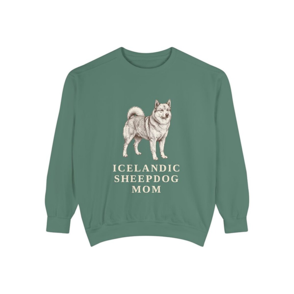 Icelandic Sheepdog Mom Sweatshirt, Light Green, front view