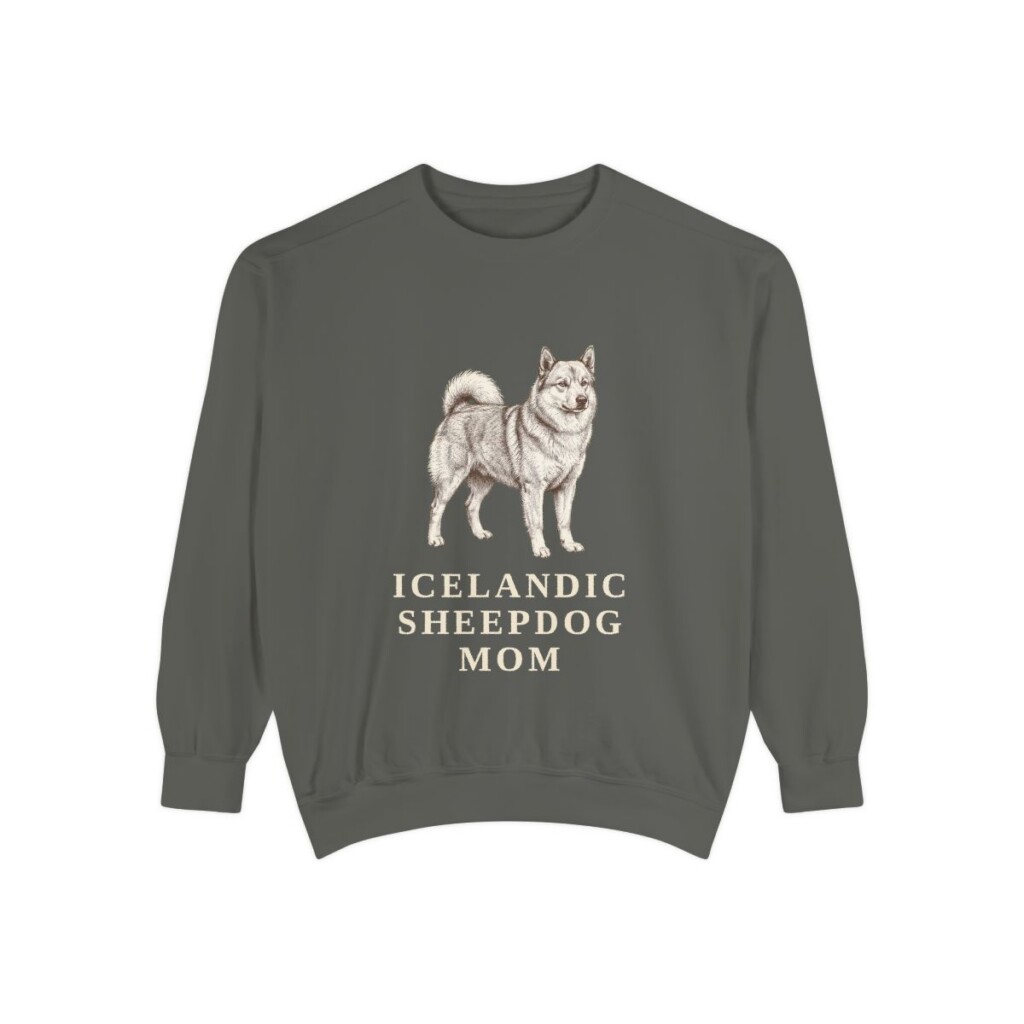 Icelandic Sheepdog Mom Sweatshirt, Pepper, front view