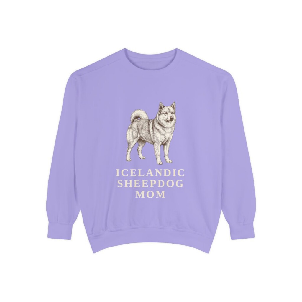 Icelandic Sheepdog Mom Sweatshirt, Violet, front view