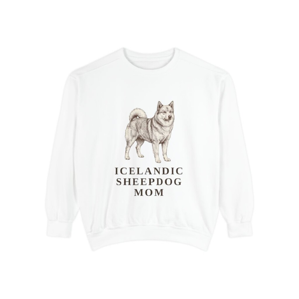 Icelandic Sheepdog Mom Sweatshirt, White, front view