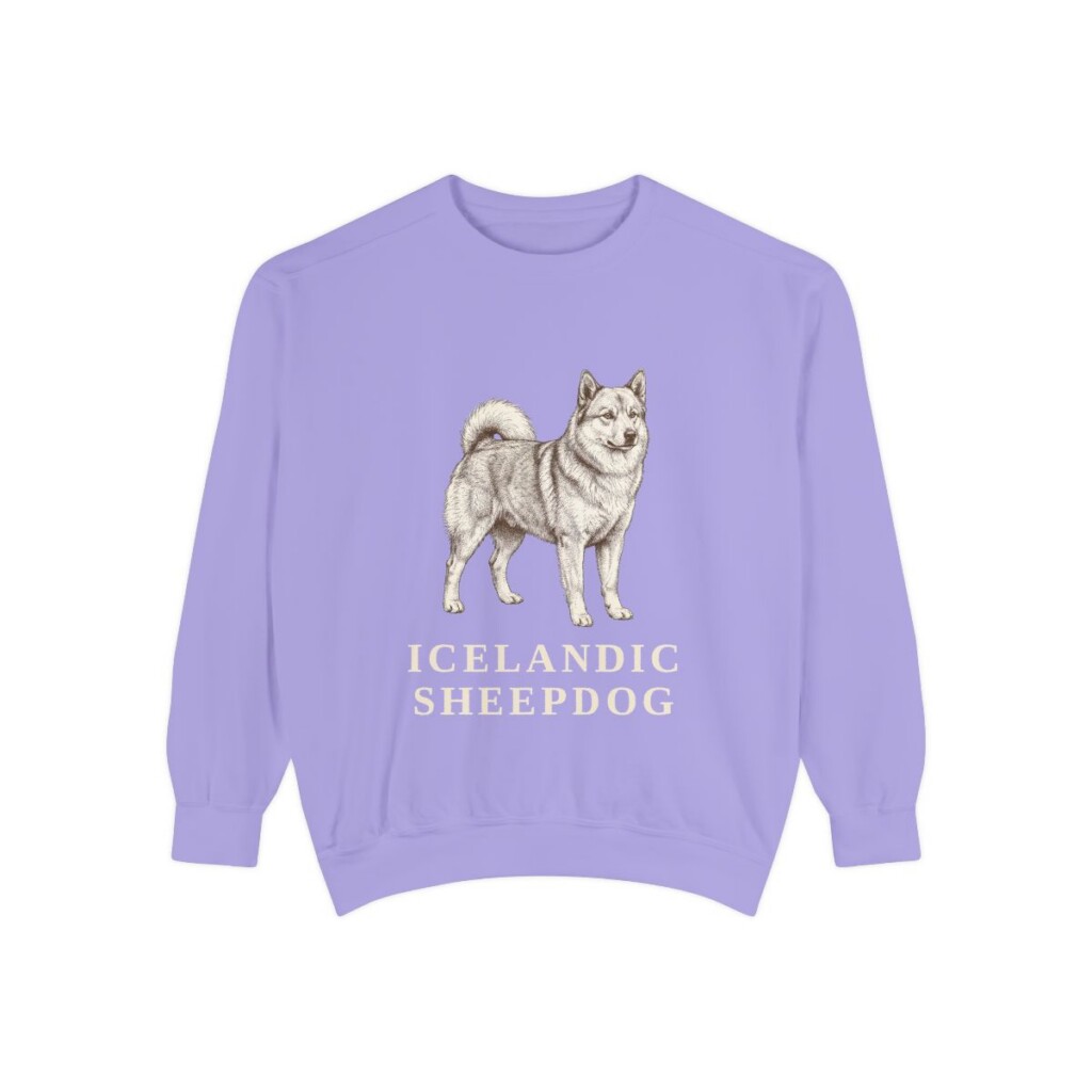icelandic-sheepdog-sweatshirt-violet Icelandic Sheepdog Sweatshirt, Violet, front view