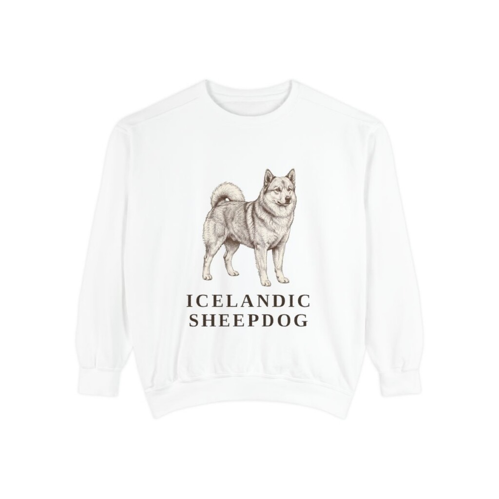 icelandic-sheepdog-sweatshirt-white Icelandic Sheepdog Sweatshirt, White, front view
