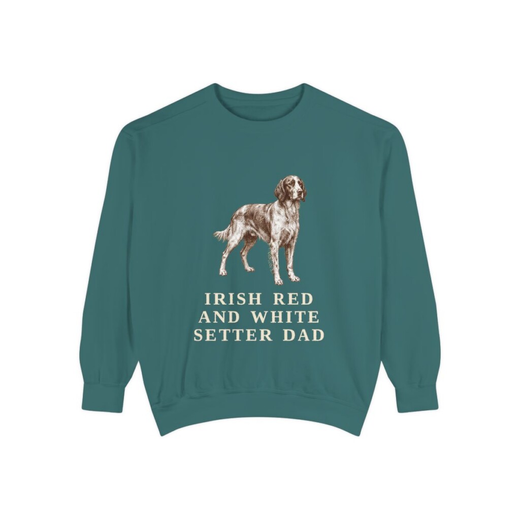 Irish Red and White Setter Dad Sweatshirt, Blue Spruce, front view