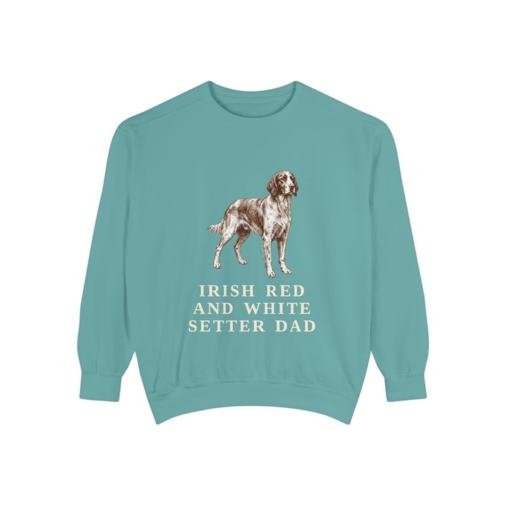 Irish Red and White Setter Dad Sweatshirt, Seafoam, front view