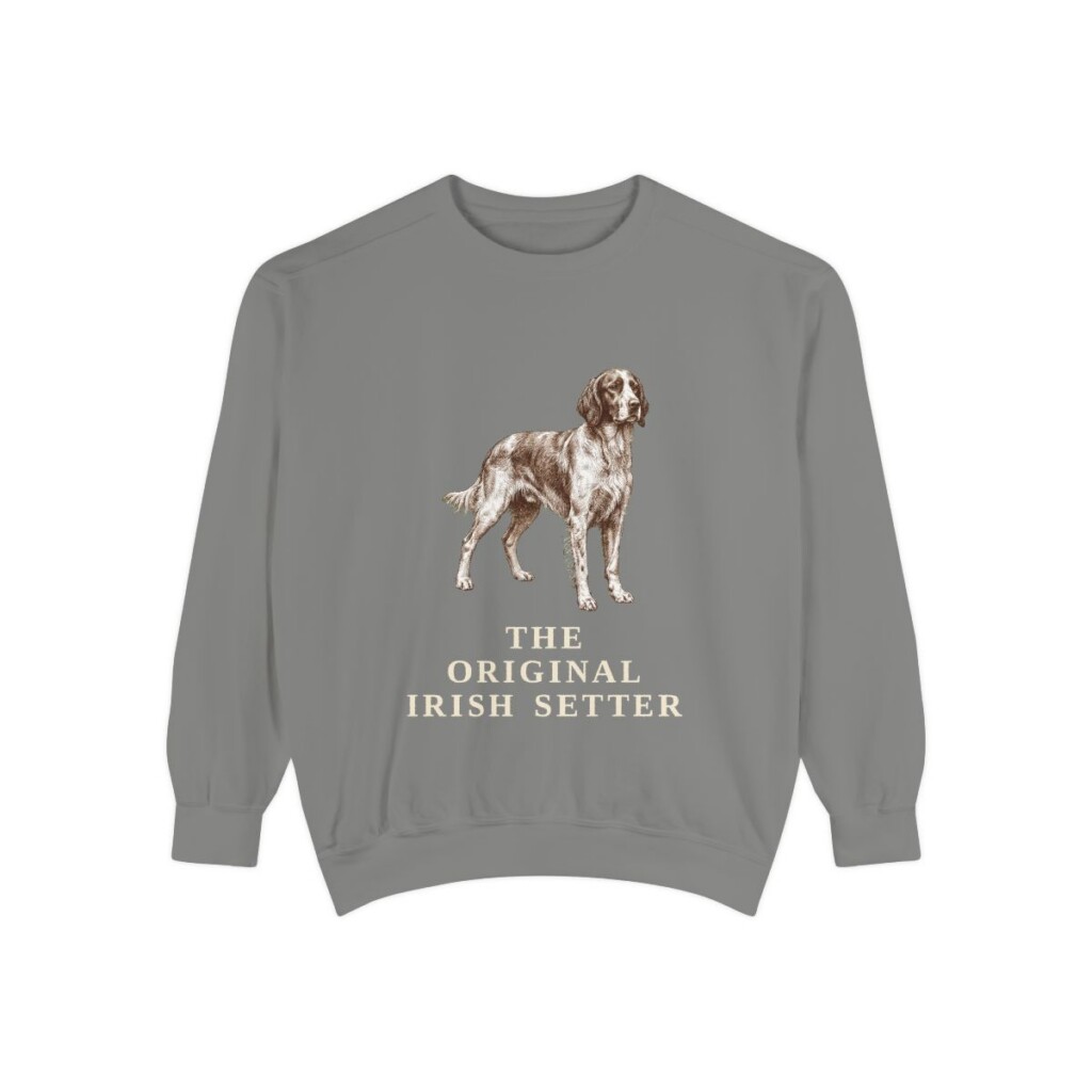 Irish Red and White Setter Humor Sweatshirt, Grey, front view