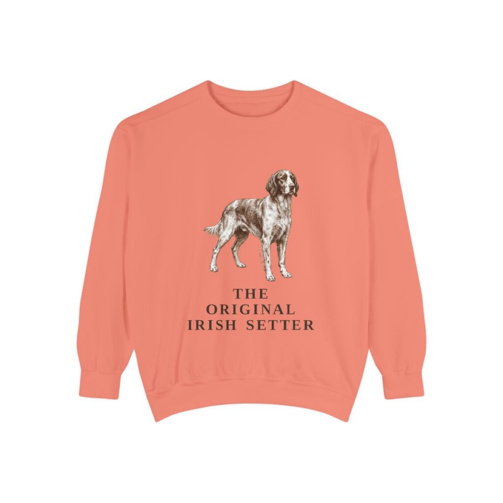 Irish Red and White Setter Humor Sweatshirt, Terracotta, front view