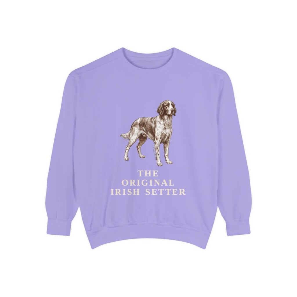 Irish Red and White Setter Humor Sweatshirt, Violet, front view