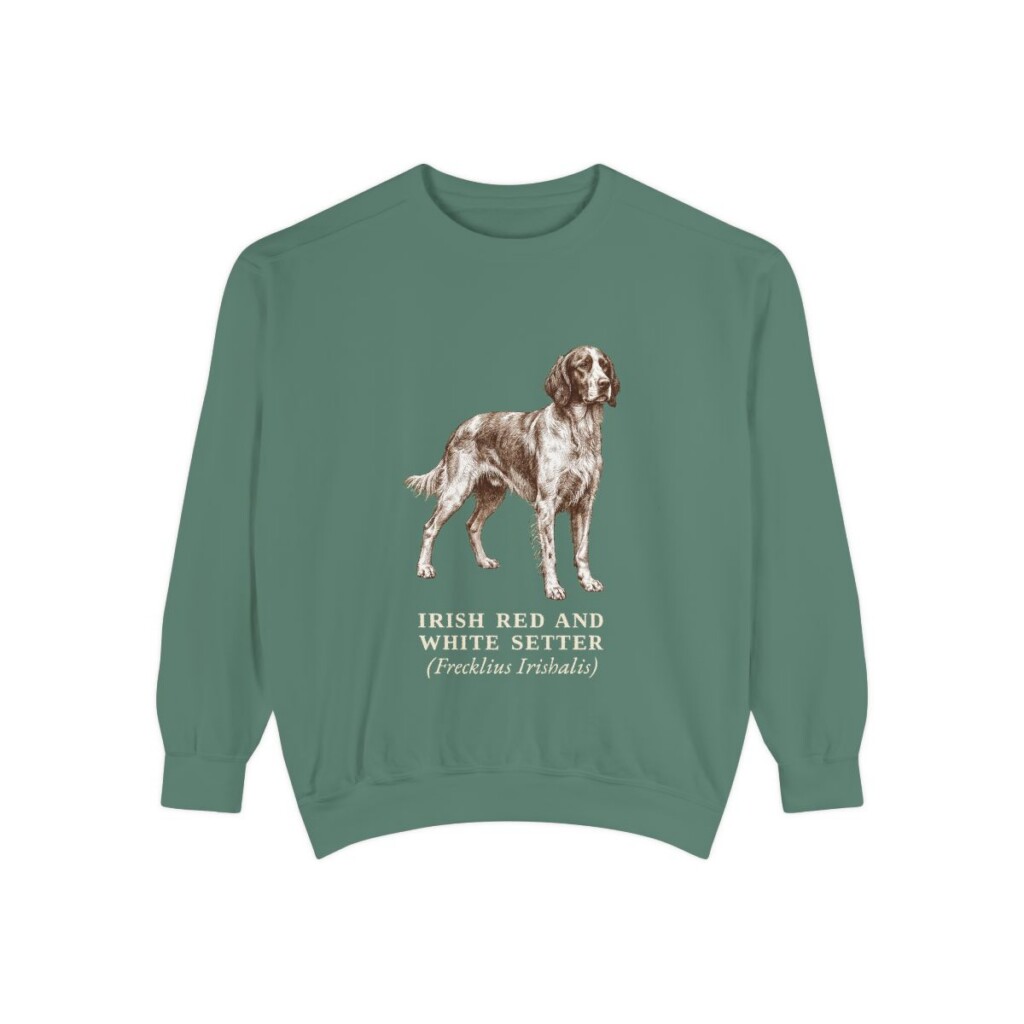 Irish Red and White Setter Latin Sweatshirt, Light Green, front view