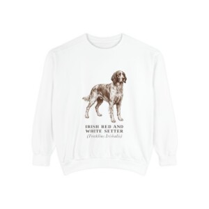 Irish Red and White Setter Latin Sweatshirt, White, front view