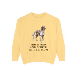 Irish Red and White Setter Mom Sweatshirt, Butter, front view