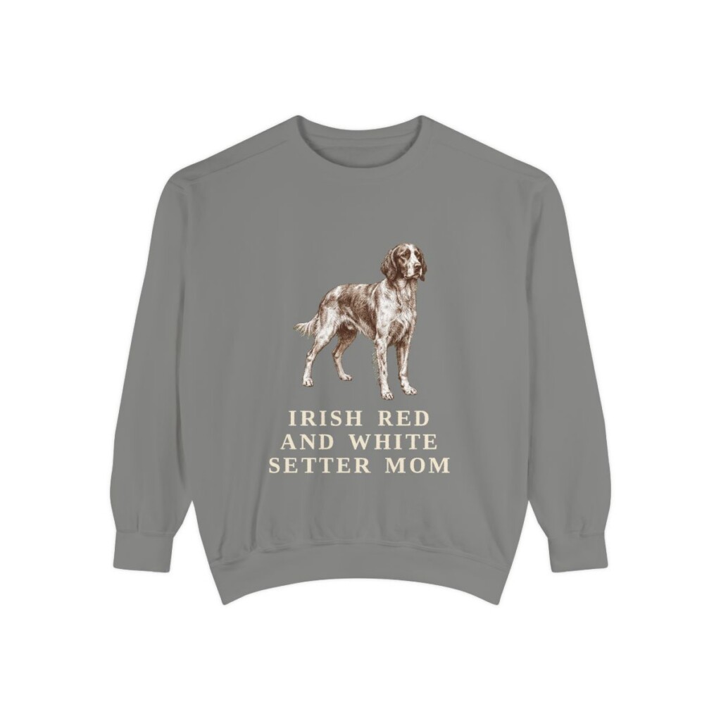 Irish Red and White Setter Mom Sweatshirt, Grey, front view