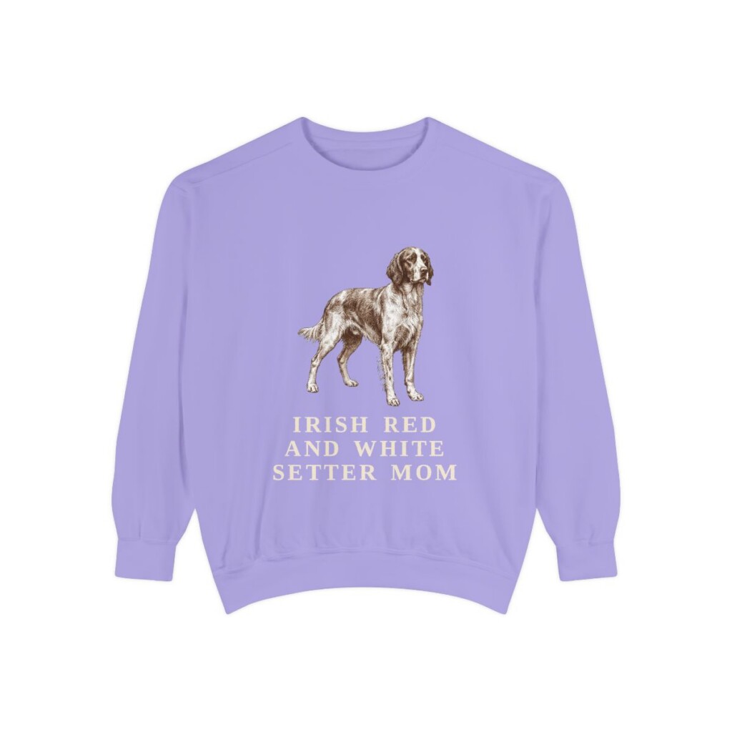 Irish Red and White Setter Mom Sweatshirt, Violet, front view