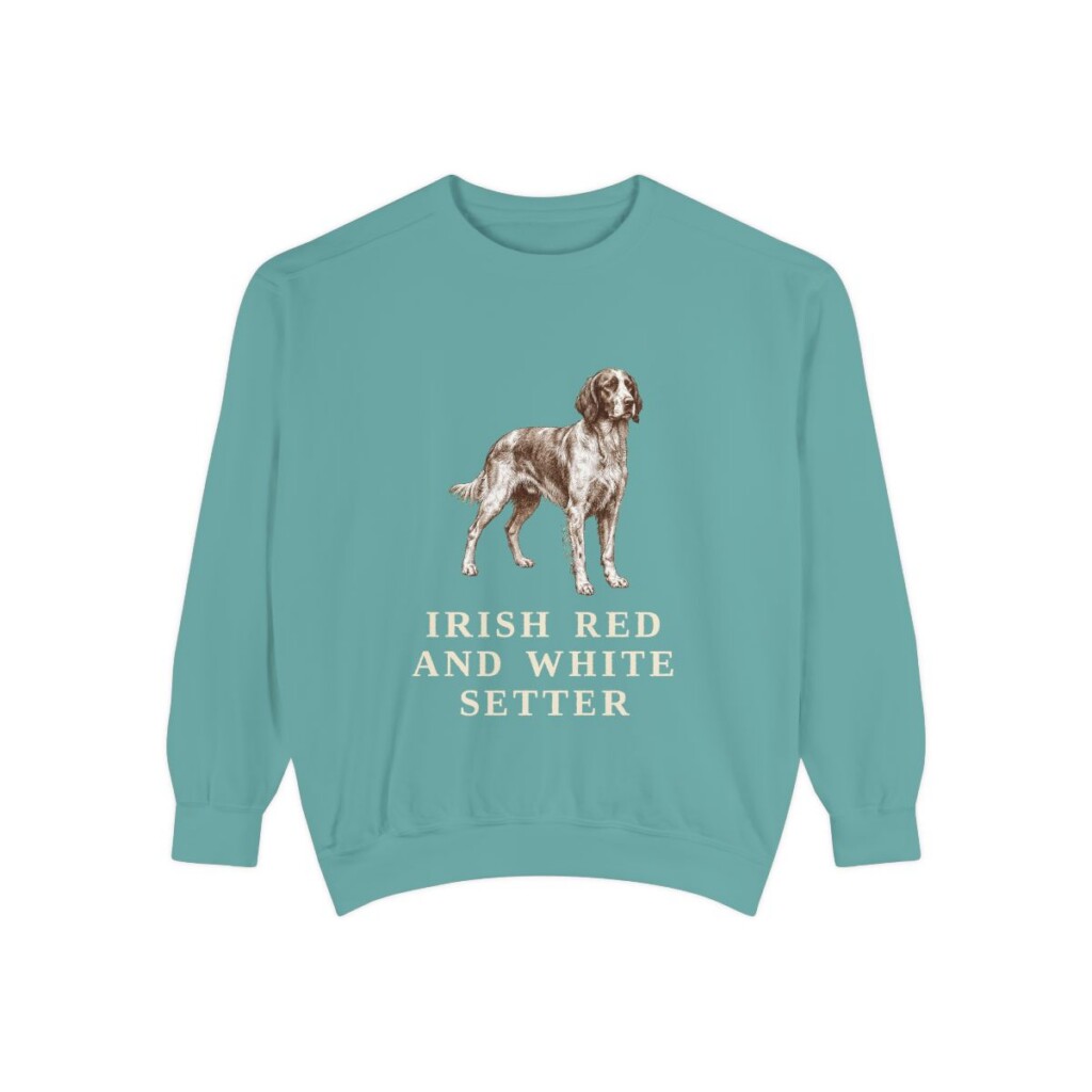 Irish Red and White Setter Sweatshirt, Seafoam, front view