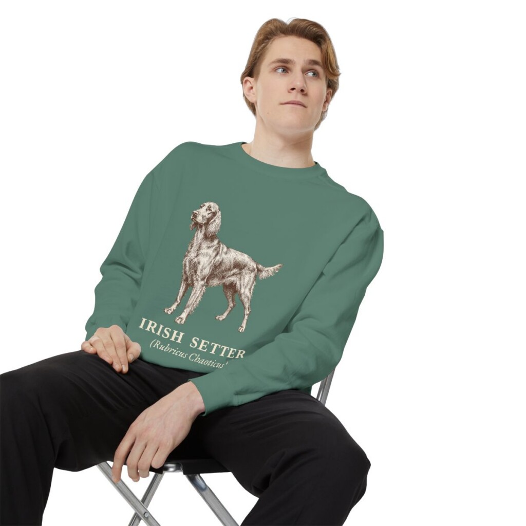 Irish Setter Latin Sweatshirt, Light Green, person 1 context