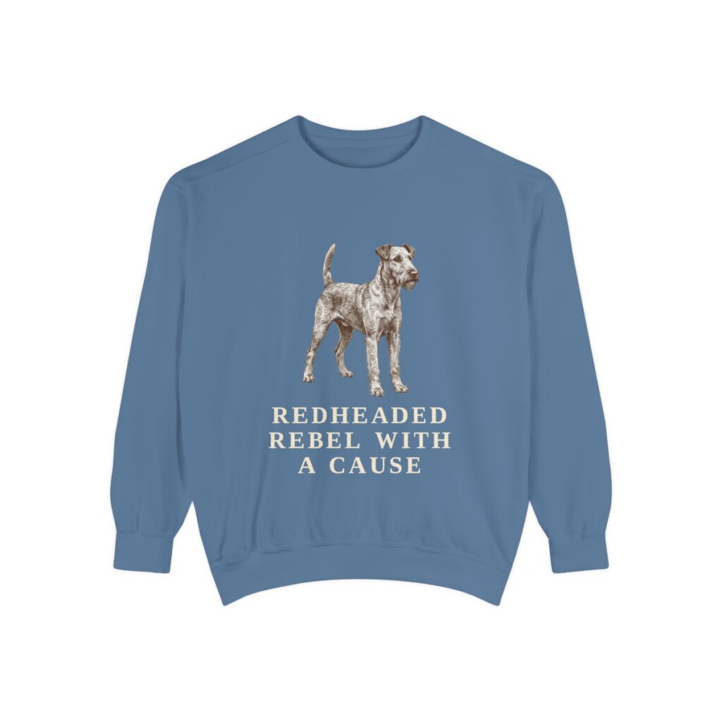 Irish Terrier Humor Sweatshirt, Blue Jean, front view