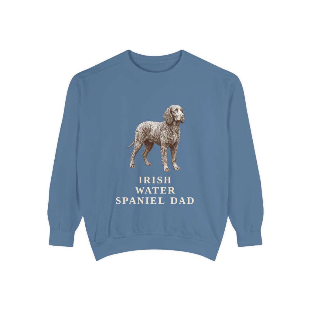 Irish Water Spaniel Dad Sweatshirt, Blue Jean, front view