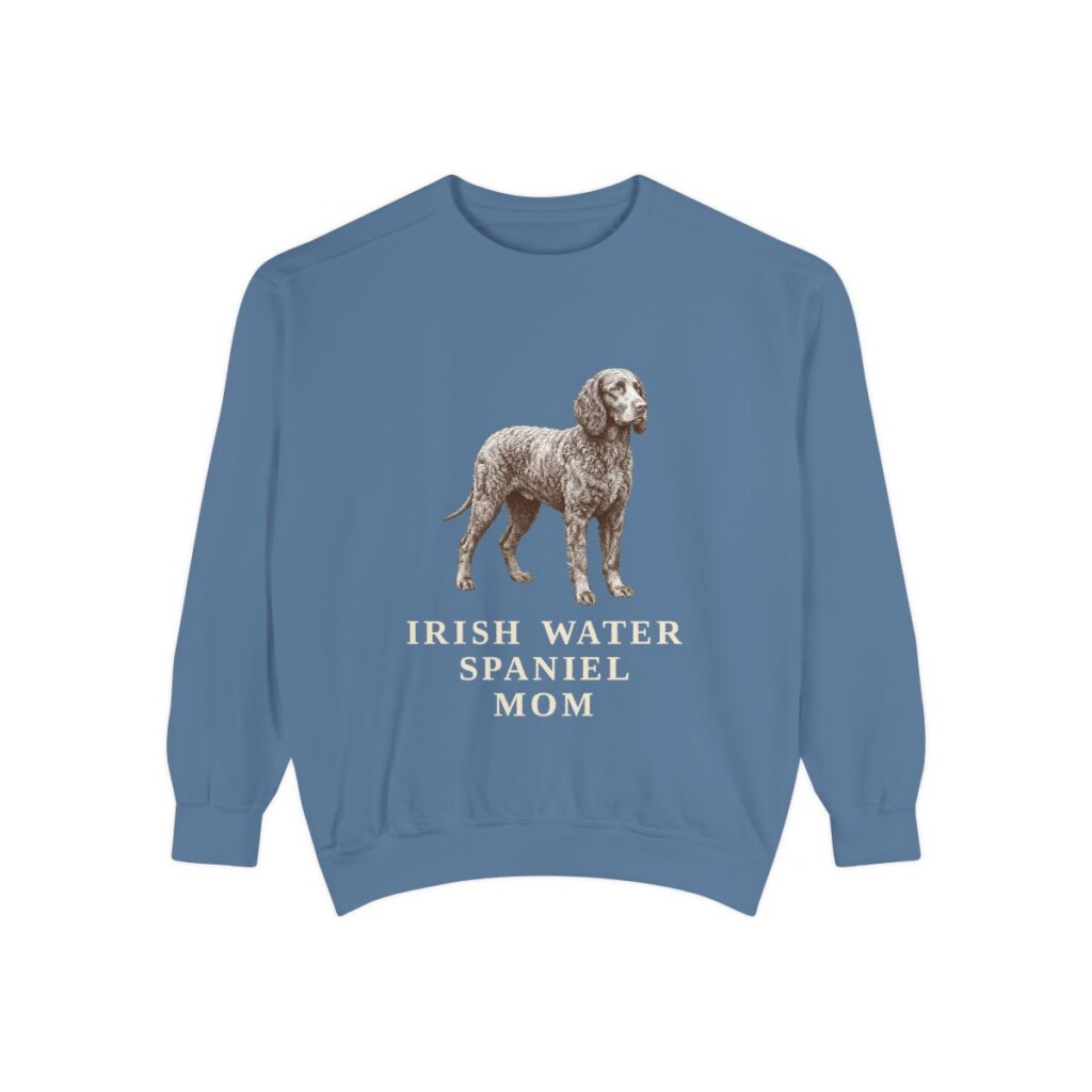 Irish Water Spaniel Mom Sweatshirt, Blue Jean, front view